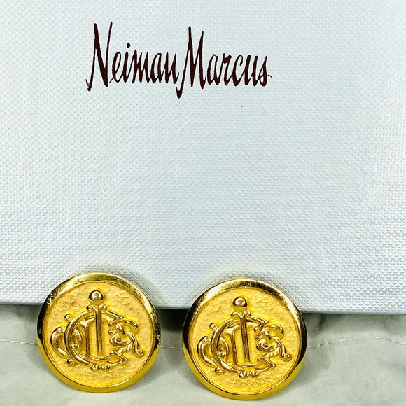 CHRISTIAN DIOR Larges 80's Vintage Signature Loggo Coin Earrings Monogram - Picture 5 of 9